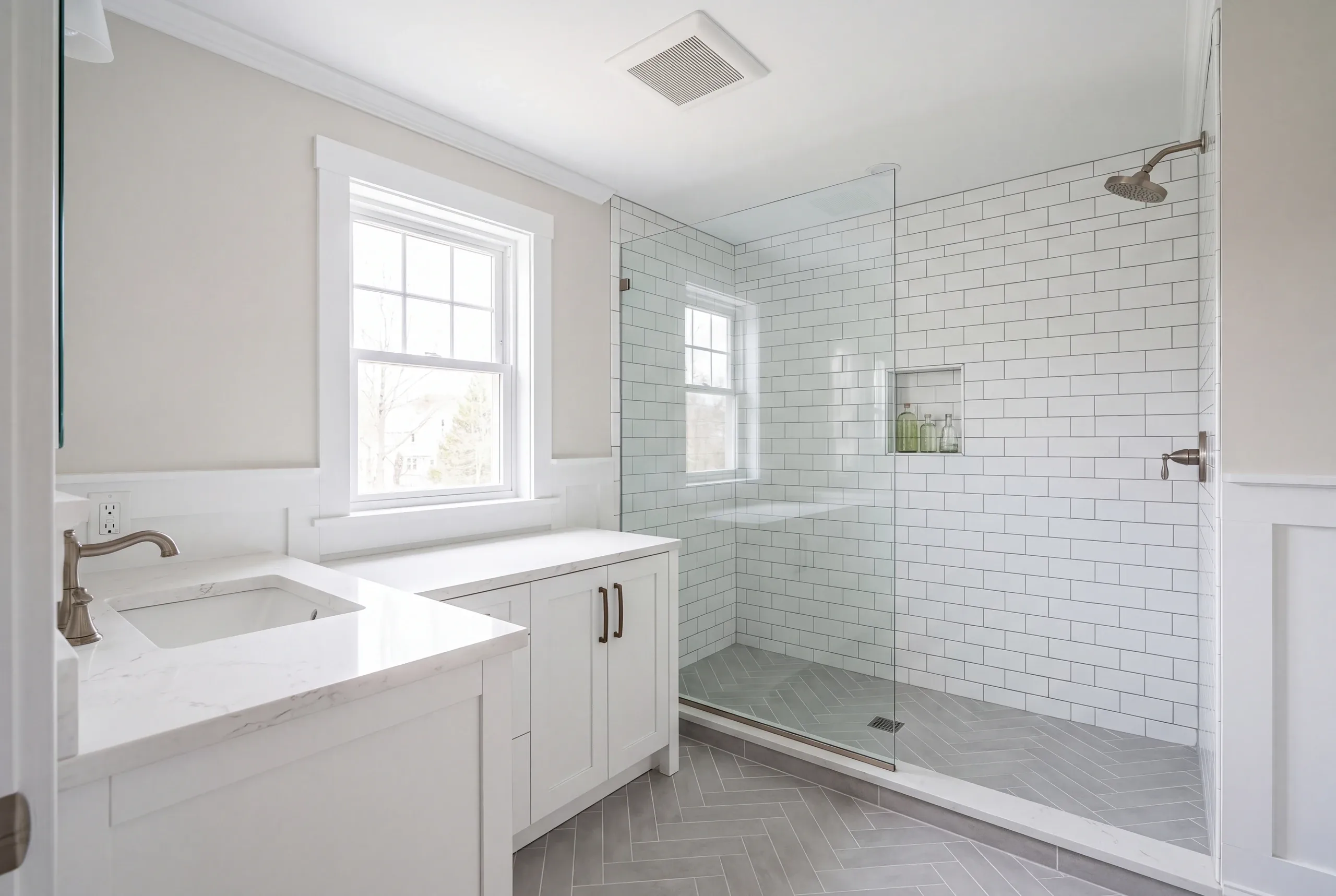 Bathroom remodeling in Thomaston, ME matching trim in a period house