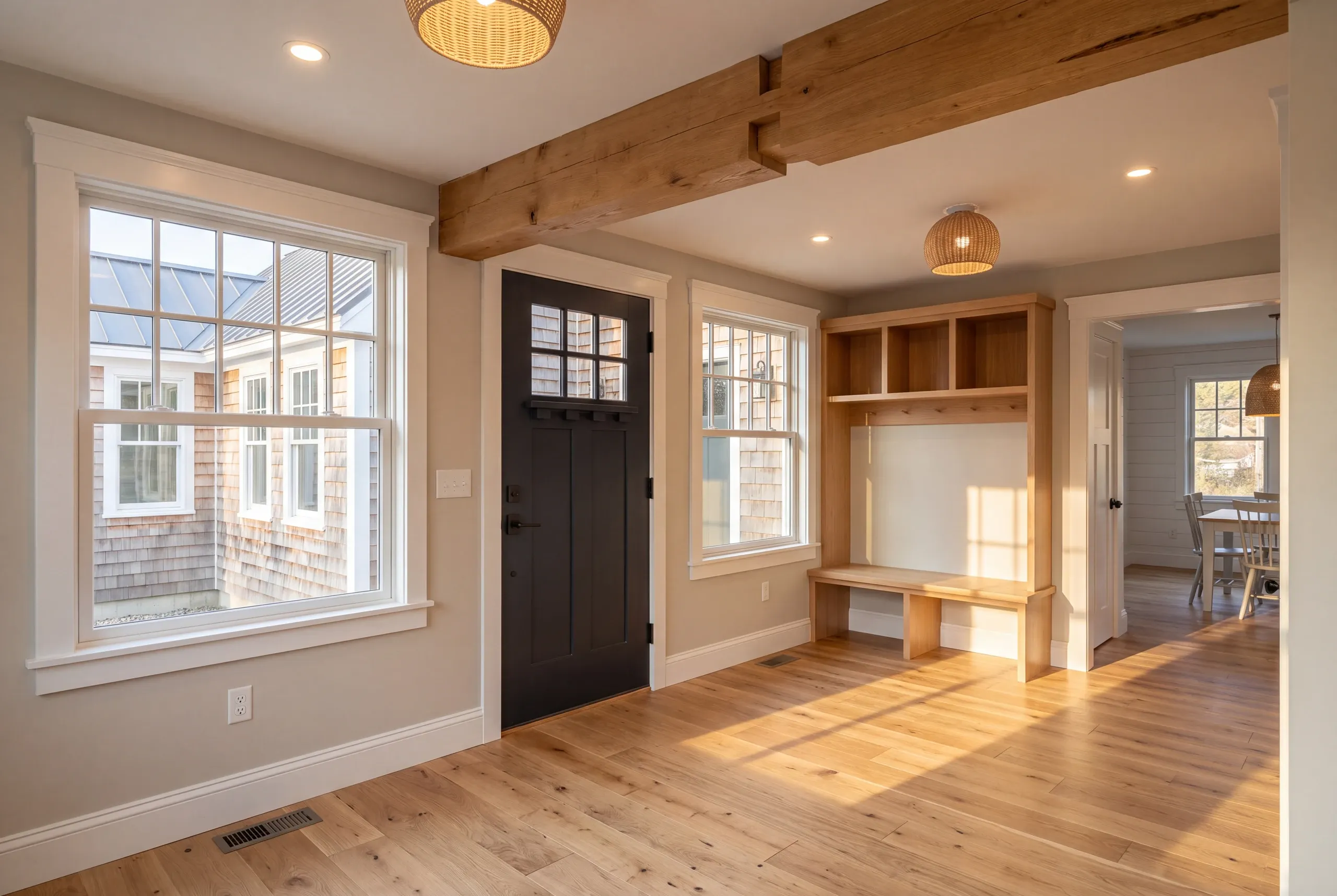Home remodeling in Lincolnville, ME adding a proper mudroom entry to a shore cottage