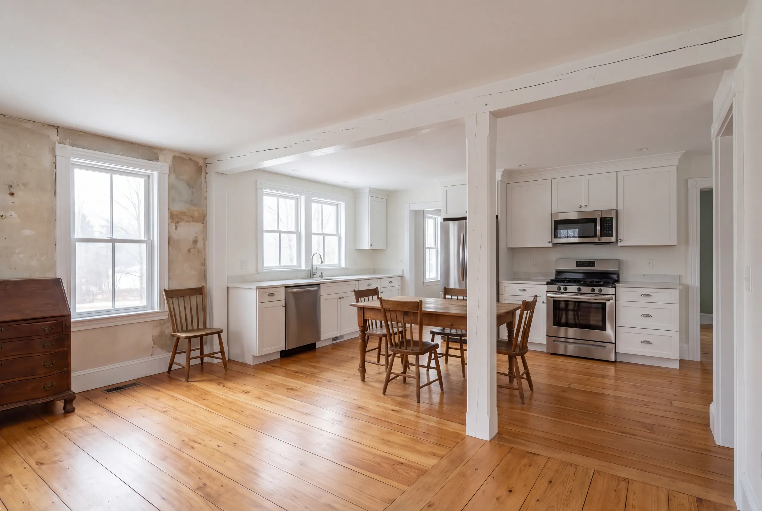 Home remodeling in Searsmont, ME opening a farmhouse kitchen into the living space